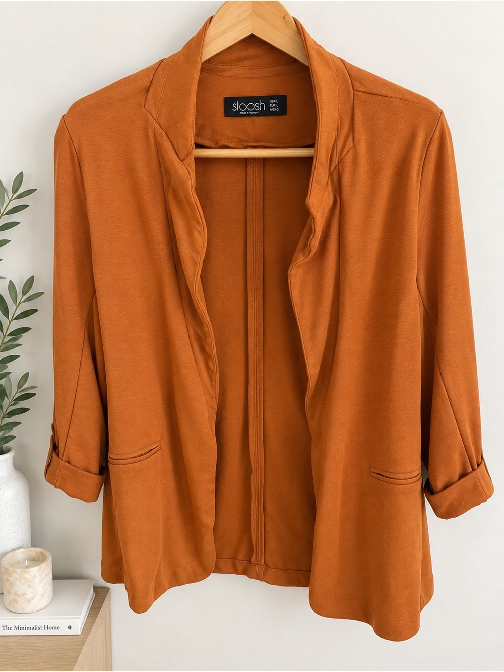 Stoosh Women's Open-Front Burnt Orange Blazer Jacket